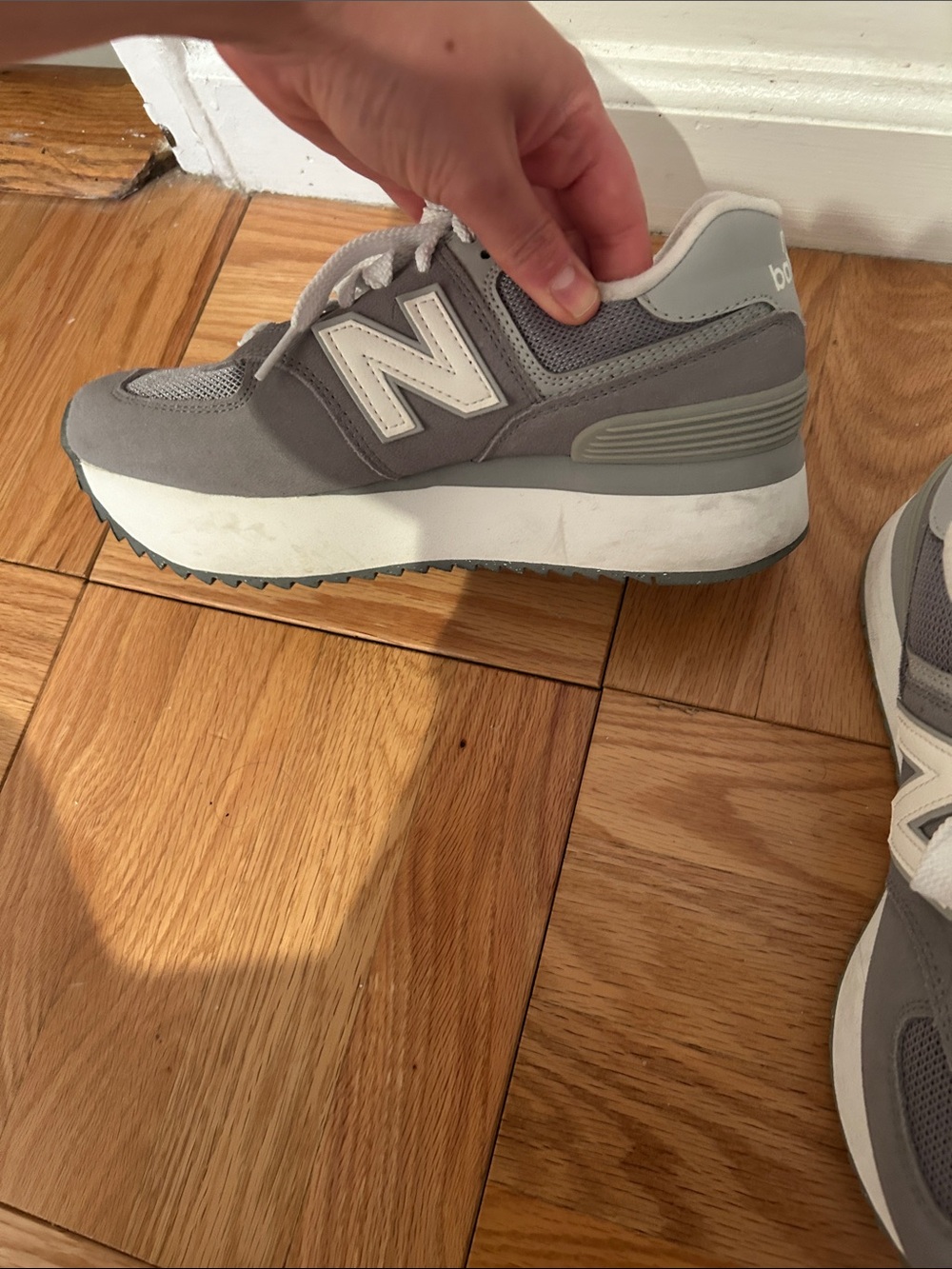 New Balance Gray and White Platform Sneakers - Picture 4 of 15